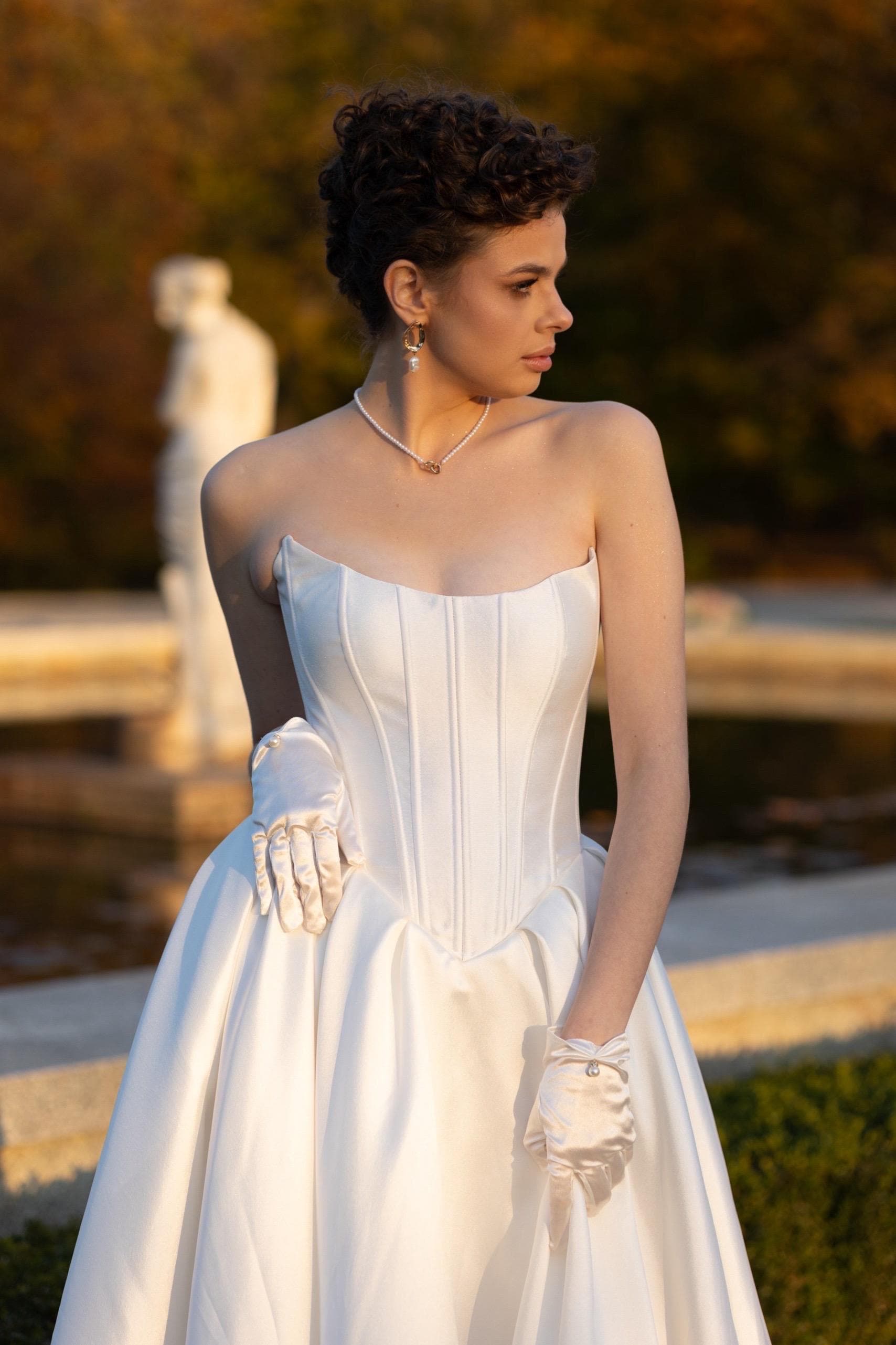 Luxury Drop Waist Wedding Dress, Princess Satin Wedding Gown, Basque C