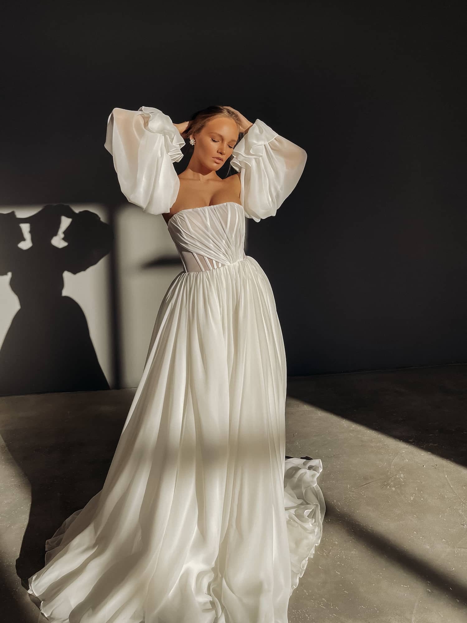 A-line Boho Light Flowy Wedding Dress, Draped Corset Wedding Dress, De Tesoro Si NYC A-line Boho Light Flowy Wedding Dress, Draped Corset Wedding Dress, De Tesoro Si NYC
