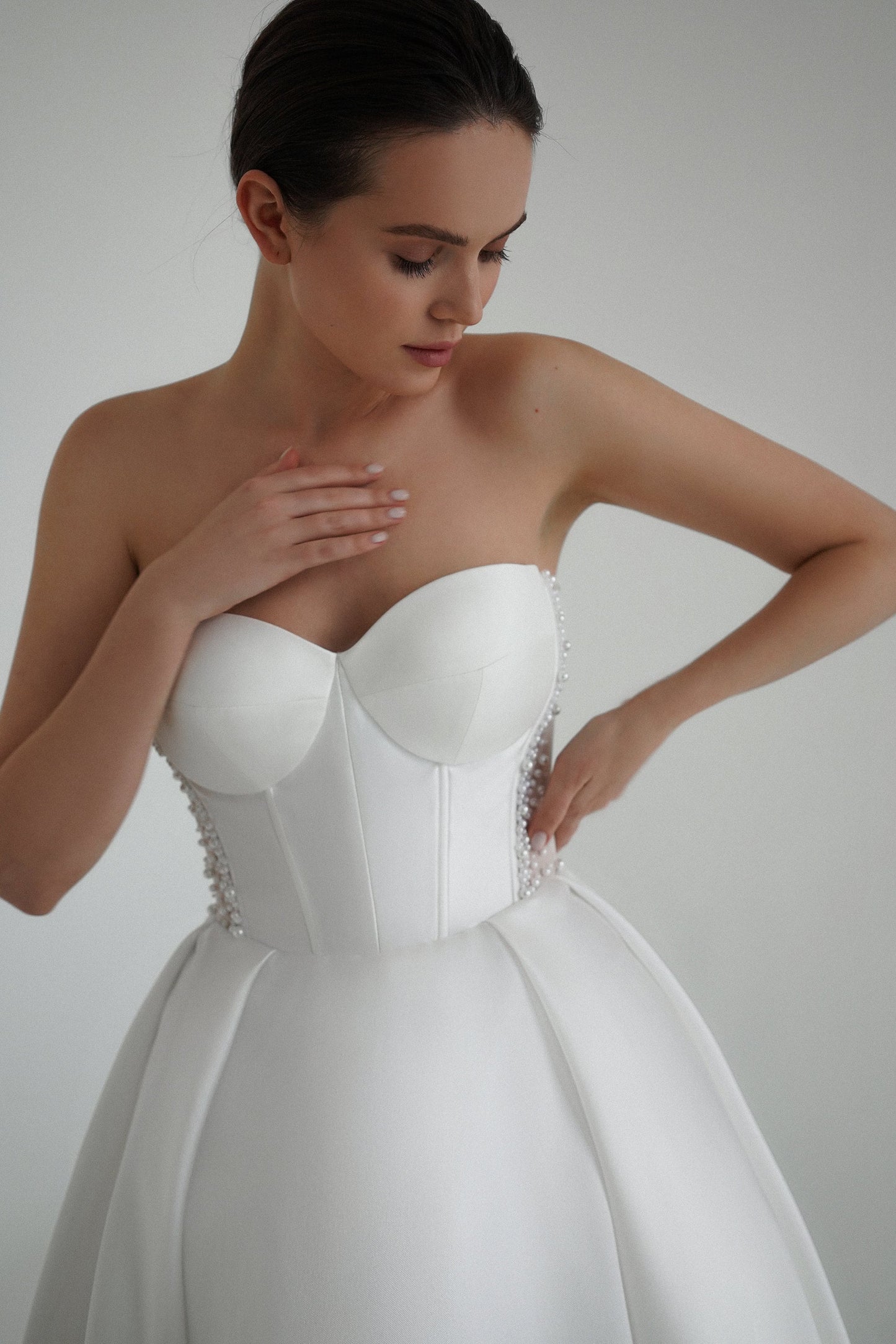 Wedding dress, Luxe satin gown with. Romantic sweetheart corset . Stunning removable bolero, Exquisite long train .Heart-shaped corset