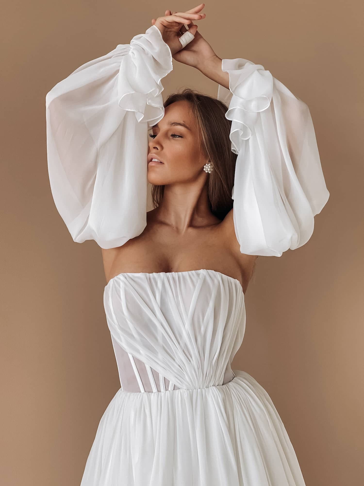 A-line Boho Light Flowy Wedding Dress, Draped Corset Wedding Dress, De Tesoro Si NYC A-line Boho Light Flowy Wedding Dress, Draped Corset Wedding Dress, De Tesoro Si NYC