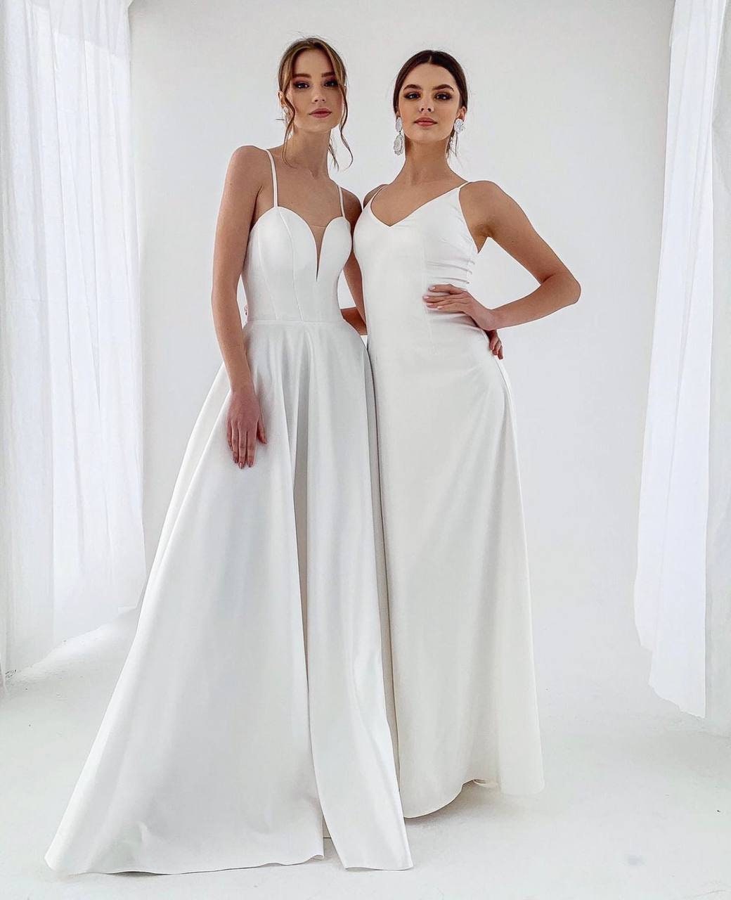 Modern Satin A-Line Wedding Dress, Spaghetti Straps, Open Back Wedding Dress, Modern Romantic Wedding Dress, Elegant Wedding Dress