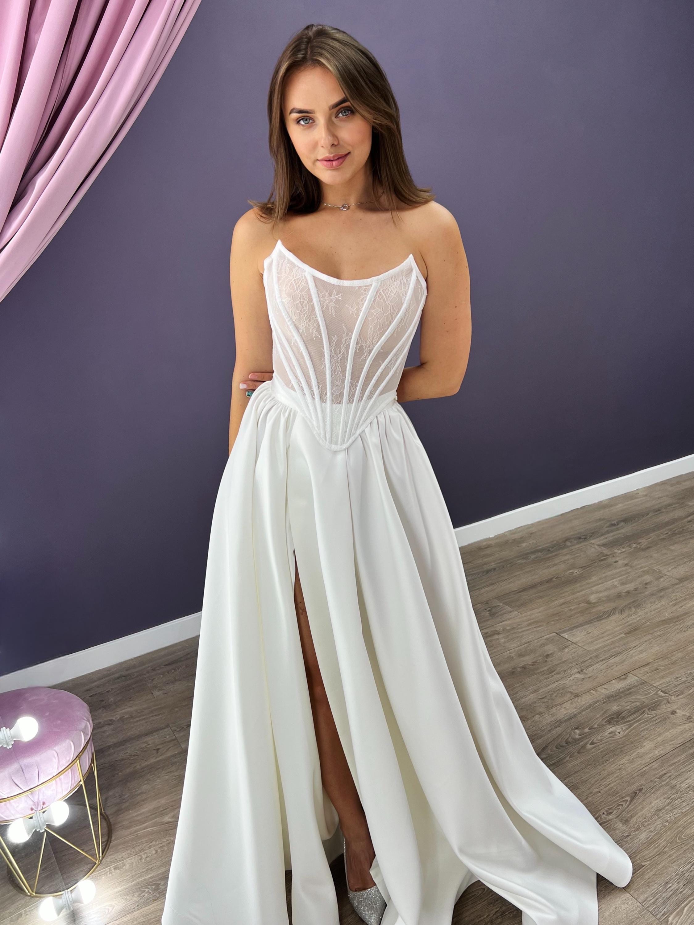 Lace Basque Wedding Corset, Drop Lacey Waist Bridal Corset, Two Piece ...
