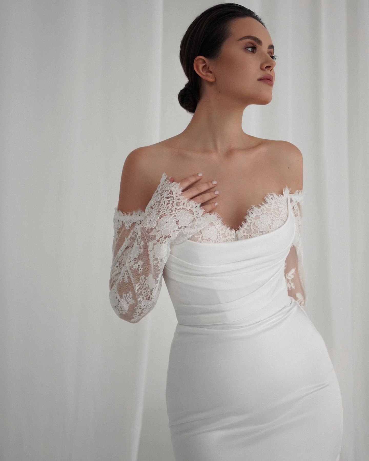 Lace Satin Mermaid Wedding Dress, Gorgeous Fitted Bridal Gown, Romanti – Tesoro Si NYC