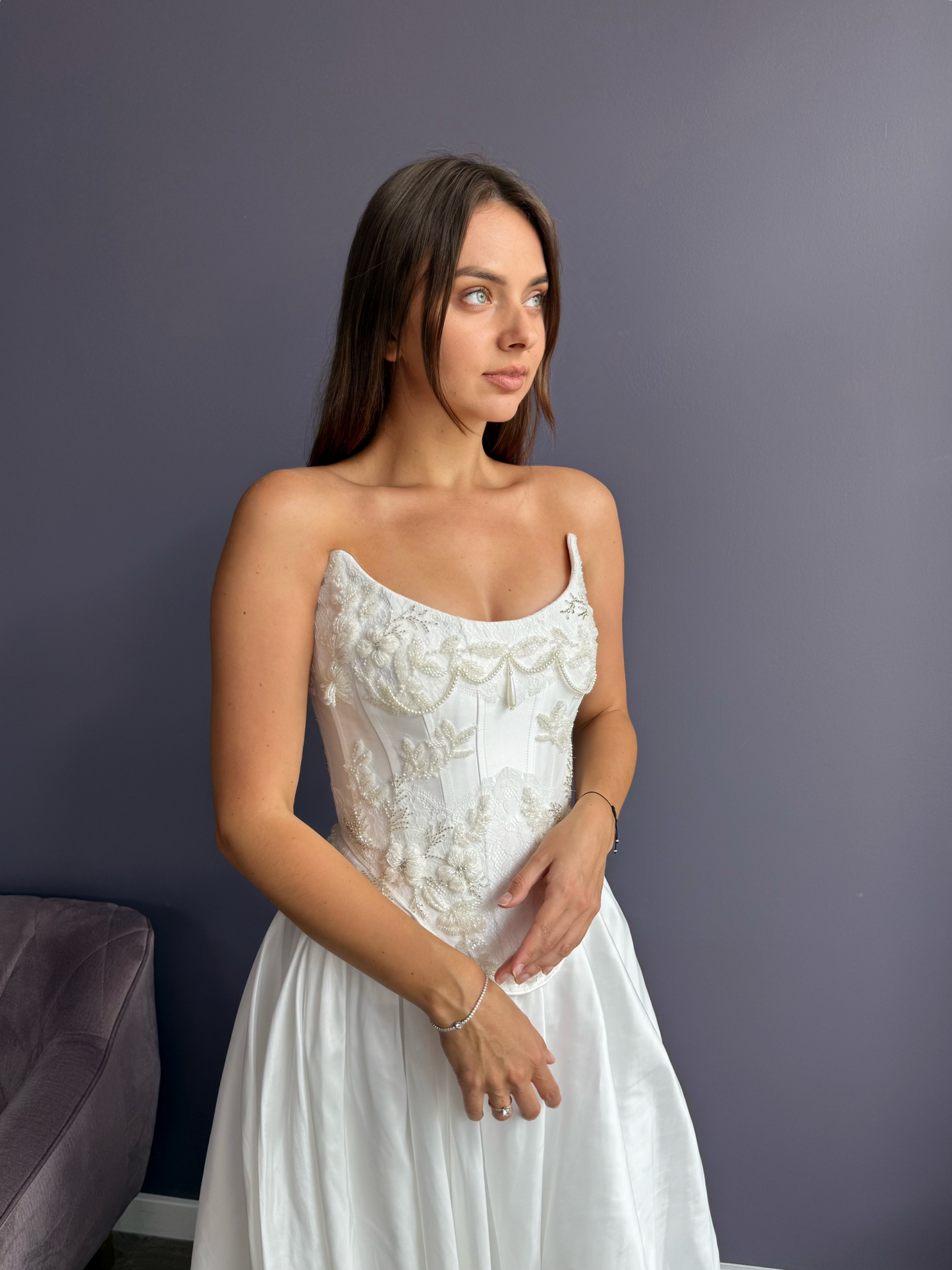 Basque Waist Wedding Corset, Drop Waist Lace Bridal Corset, Two Piece Decorated Wedding Set, Embellished Bridal Corset, Long Skirt