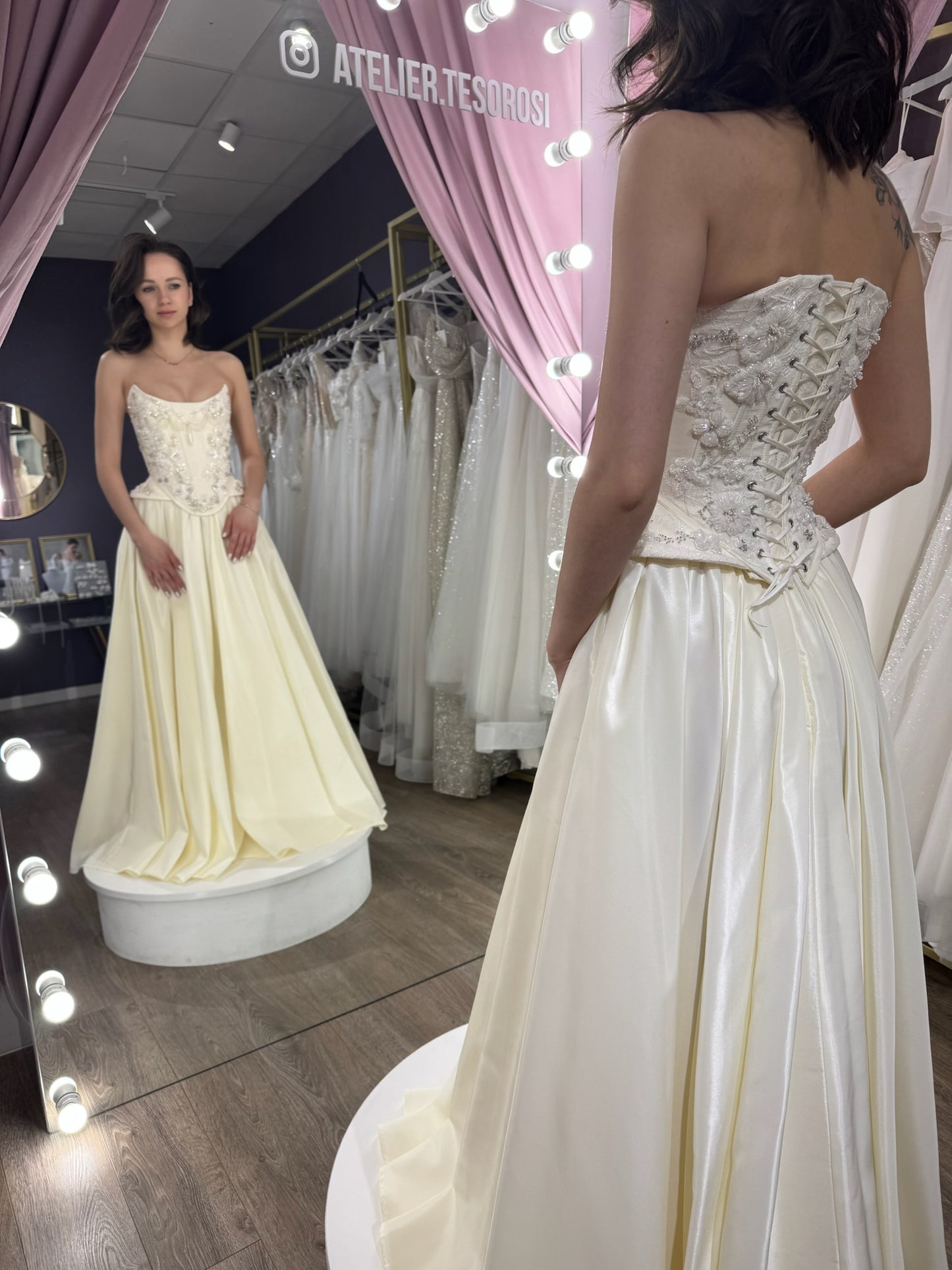 Basque Waist Wedding Corset, Drop Waist Lace Bridal Corset, Two Piece Decorated Wedding Set, Embelished Bridal Corset, Long Taffeta Skirt