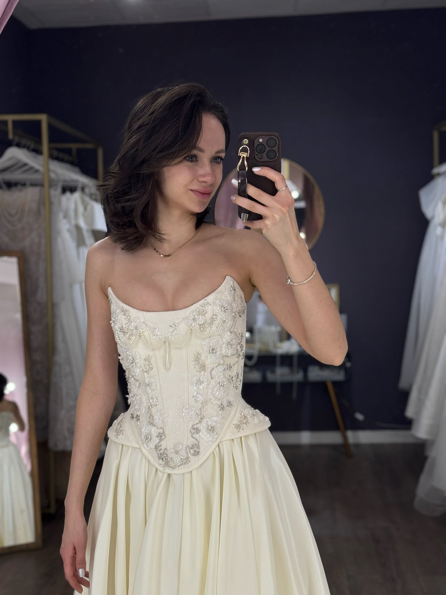 Basque Waist Wedding Corset, Drop Waist Lace Bridal Corset, Two Piece Decorated Wedding Set, Embelished Bridal Corset, Long Taffeta Skirt