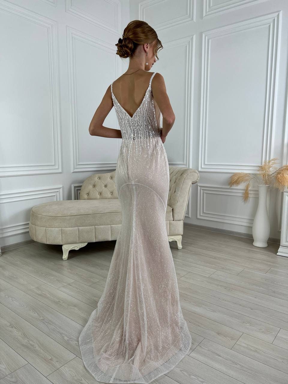 Mermaid Wedding Dress, Crystal Beaded Lace Wedding Gown, Elegant Romantic Wedding Dress, Sparkling Modern Wedding Dress, Luxury Wedding Gown