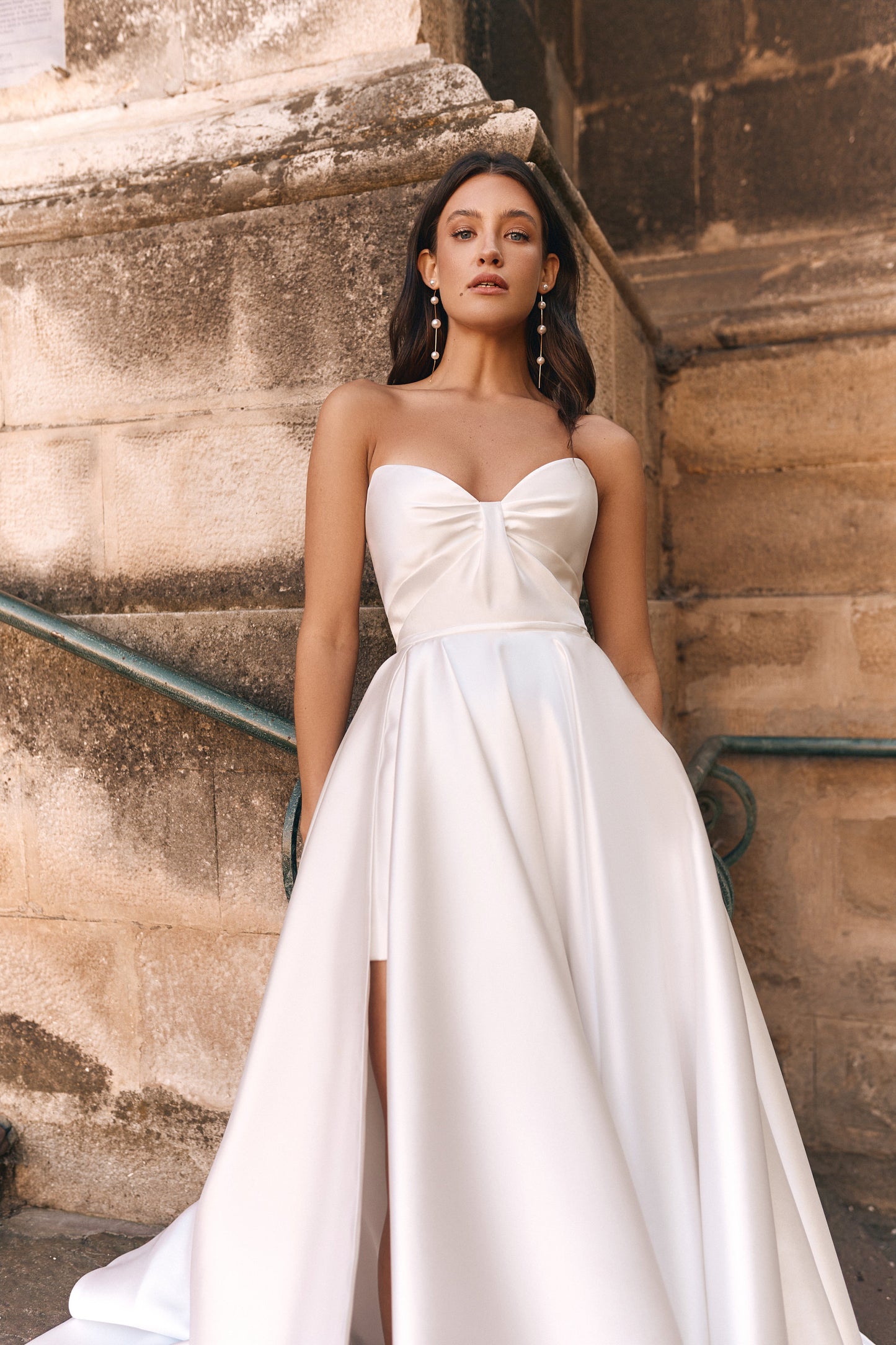 Luxury satin wedding dress, Transformer dress , Short bridal gown ,Short bridal gown with a train, Fashionable stylish dress, Train to dress