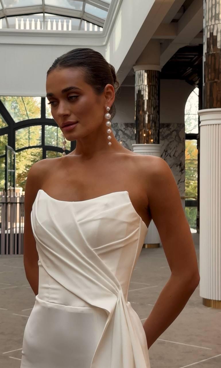 Modern Mermaid Wedding Dress, Leg Slit Sexy Wedding Dress, Elegant Satin Wedding Dress, Elopement  Dress, Rehearsal Dress, White Prom Dress