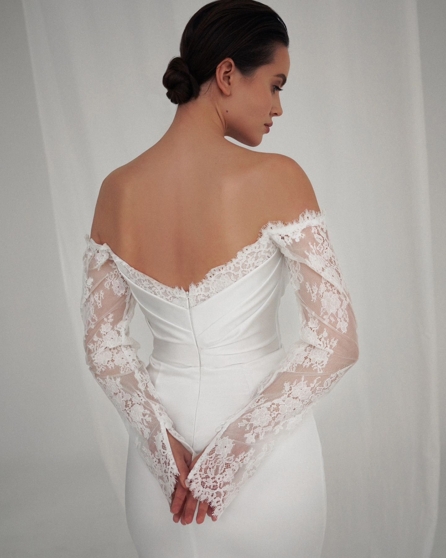 peek a boo lace wedding dress Feel completely fabulous in this flattering silhouette, with gorgeous cowl neckline and peek-a-boo lace. Ruching enhances the bodice and continues to the top of the skirt, revealing a sultry slit #Style_Jessa #