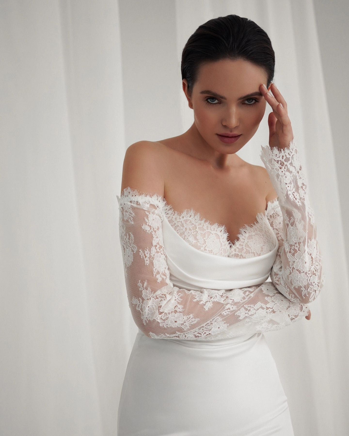 Lace Satin Mermaid Wedding Dress, Gorgeous Fitted Bridal Gown, Romanti Tesoro Si NYC Lace Satin Mermaid Wedding Dress, Gorgeous Fitted Bridal Gown, Romanti Tesoro Si NYC