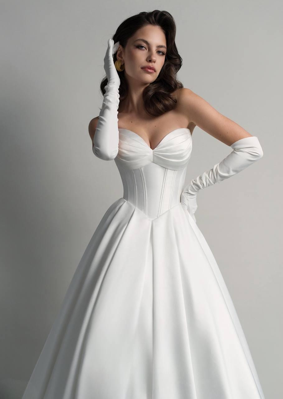 Luxury Drop Waist Wedding Dress, Princess Satin Wedding Gown, Basque Corset Wedding Dress, Angelic Wedding Dress, Boned Corset Bridal Gown