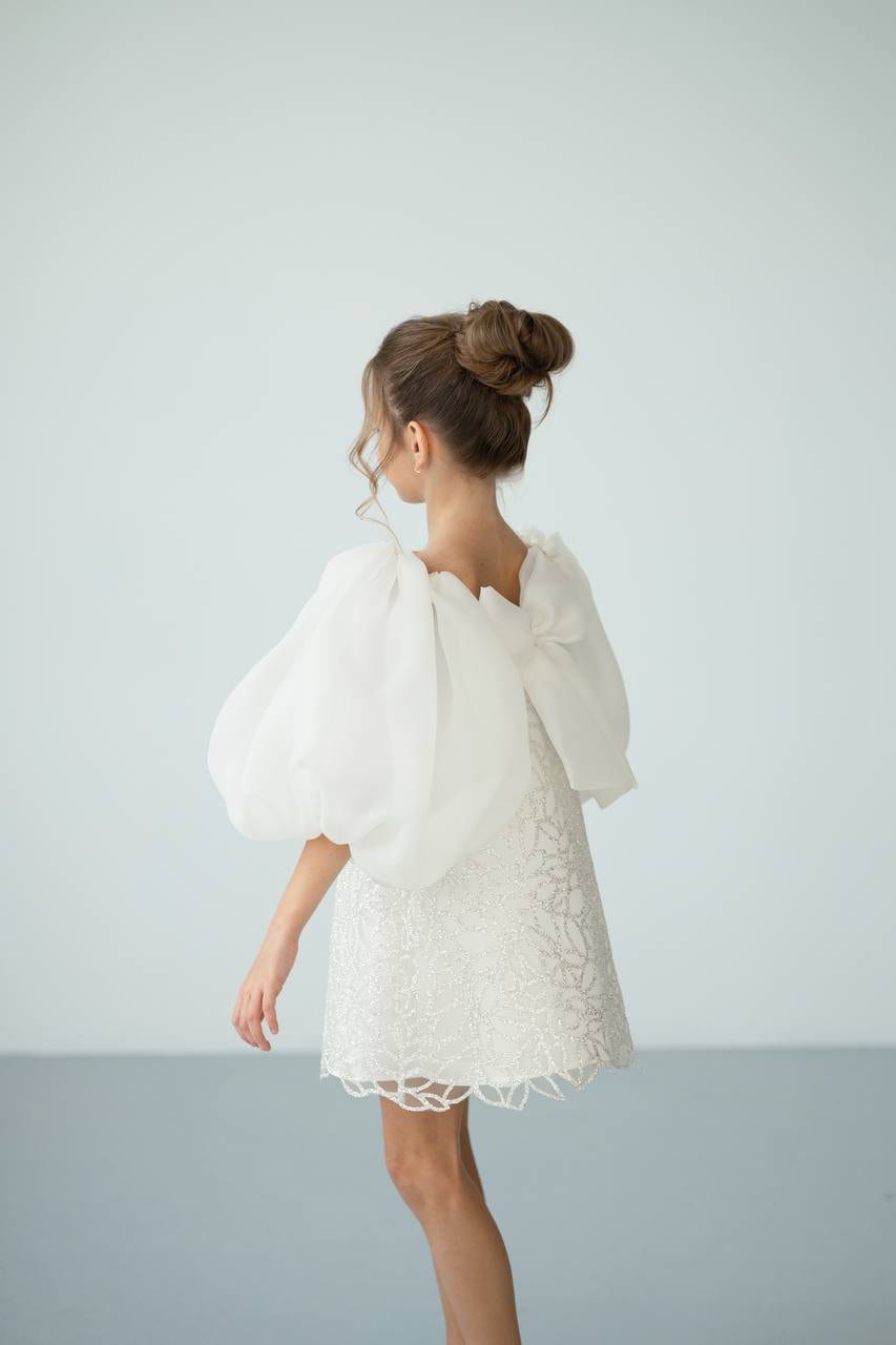 White Flower Girl Dress, Luxury Shiny Little Girl Dress, Puffy Sleeves White Communion Dress, Baby Girl Bow Dress, Girl Occasion Dress